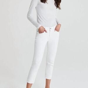 AG White Denim Ex-Boyfriend Slouchy Slim Cropped Distressed Pants Women's 29